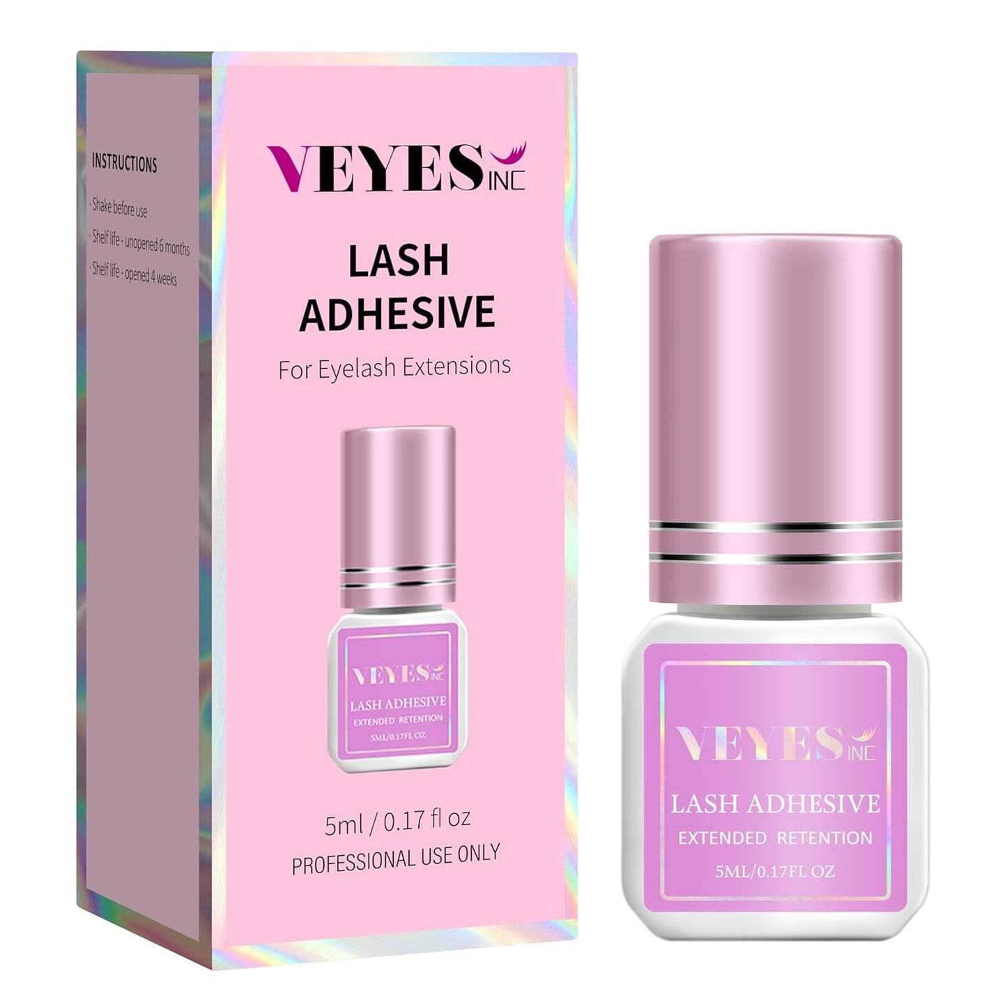 VEYES INC Eyelash Extension Glue - 0.5-1 Sec Drying (0.17fl.oz / 5ml)/Up to 8 Weeks Retention/Black Adhesive for Professional Use Only