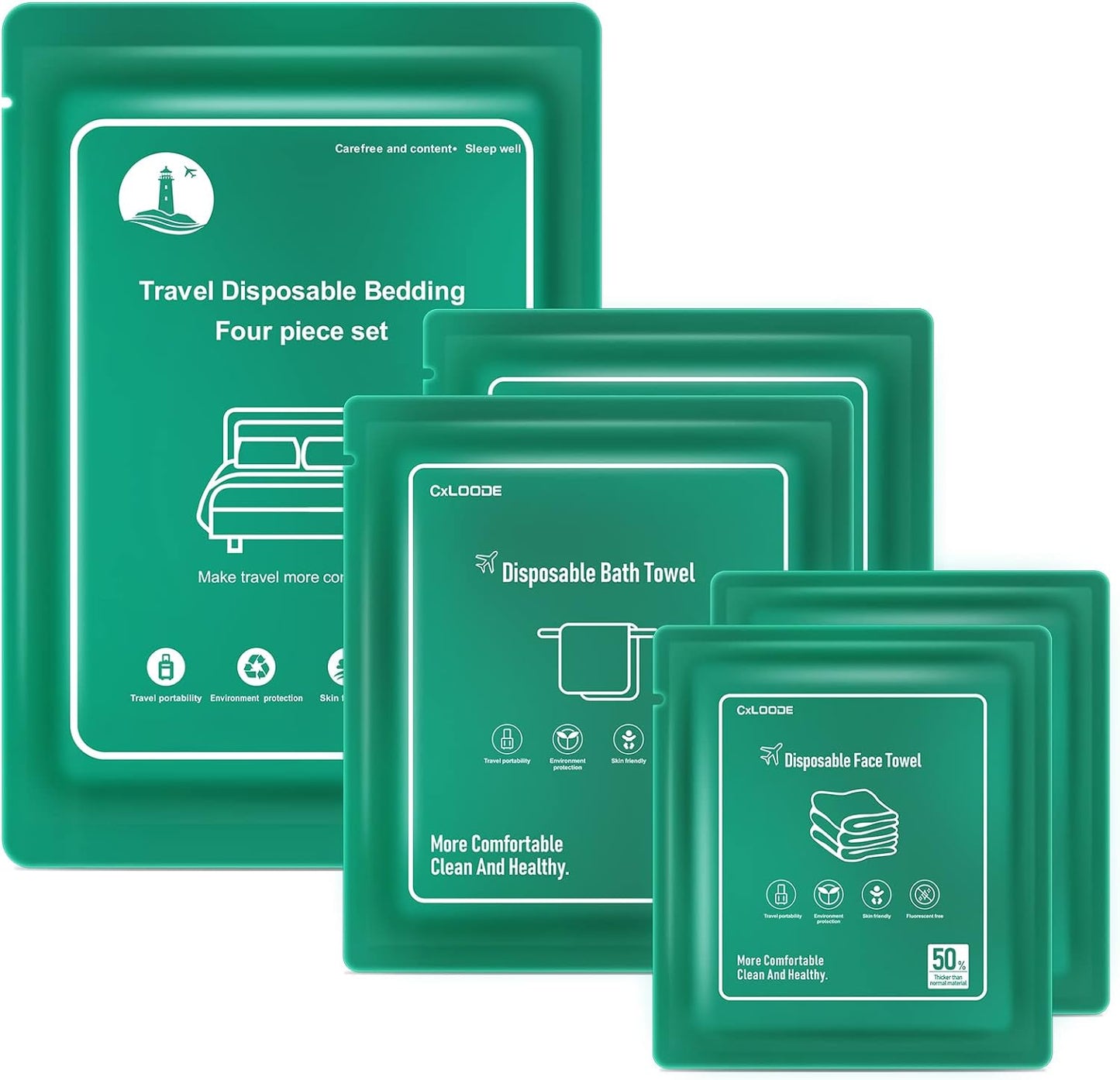 8 PCS Disposable Bed Sheets for Hotel, Travelling Essentials with 2 Disposable Bath Towels 2 Disposable Face Towels and Disposable Bed Sheets, Disposable Washcloths for Travel Hotel Essentials