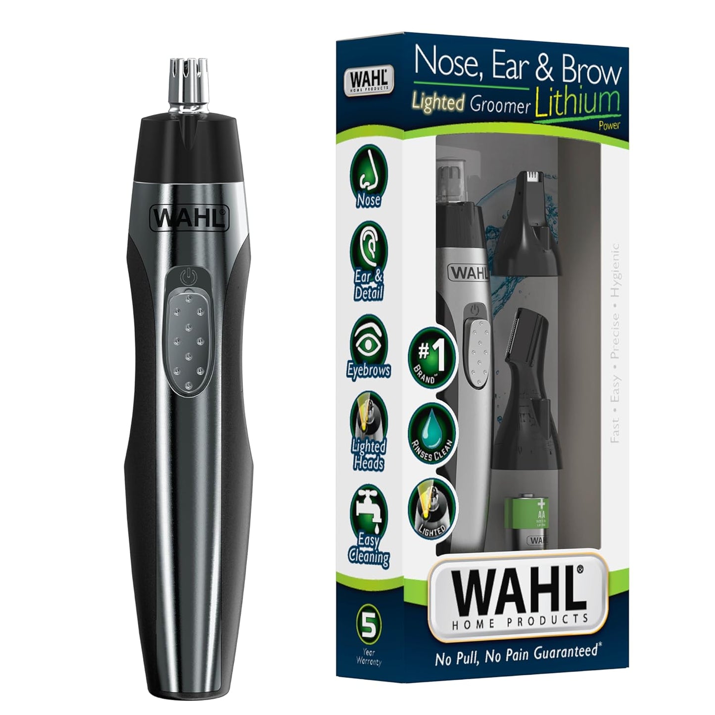 Wahl Lithium Battery Powered Lighted Ear, Nose, & Brow Trimmer Ð Painless Eyebrow & Facial Hair Detail Personal Trimmer Ð Model 5546-400