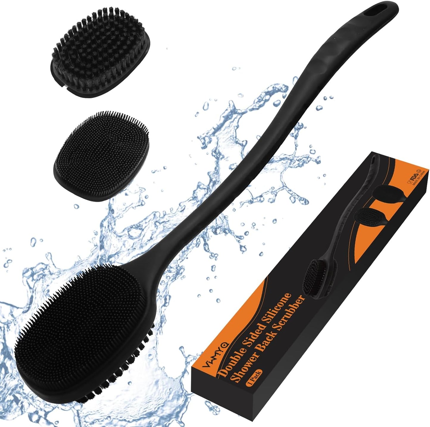 Back Scrubber for Shower, New Update Double Sided Body Scrub Brush Long Handle with Soft Silicone Bristles and Stiff Nylon Bristles for Shower Exfoliating and Massage Can Produce More Rich Foam