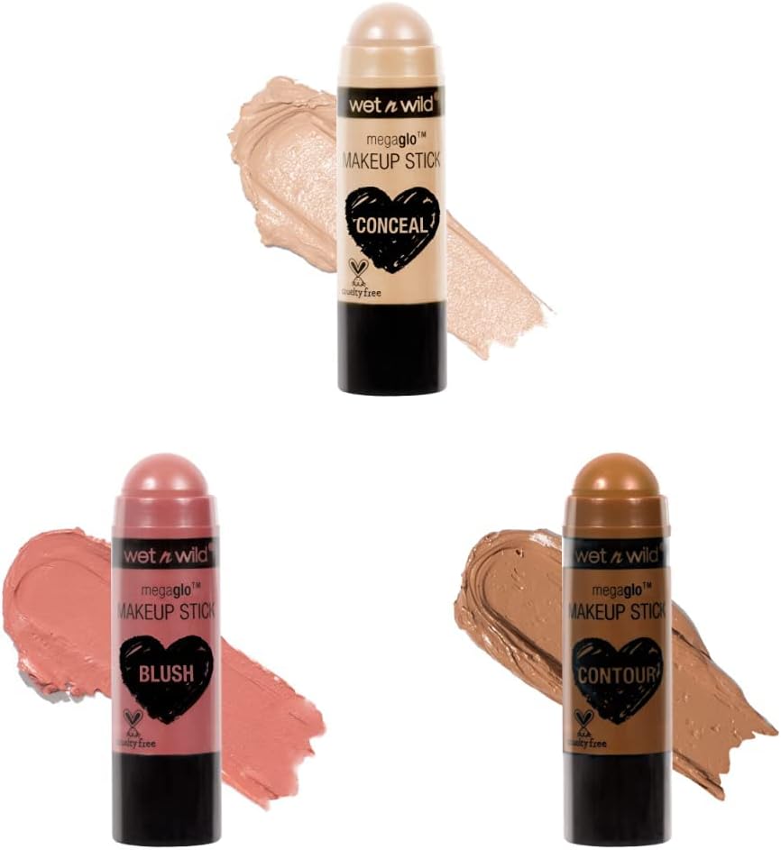 Wet n Wild MegaGlo Conceal & Contour Stick, Nude For Thought & Makeup Stick Conceal and Contour Blush Pink Floral Majority & Makeup Stick Conceal and Contour Brown