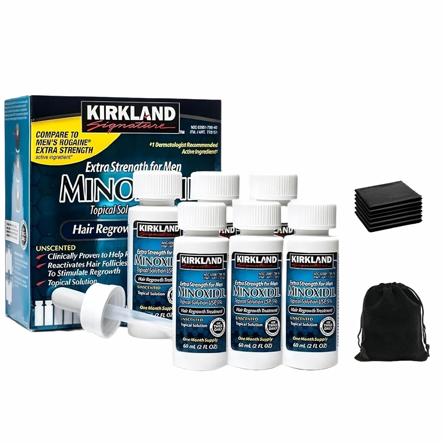5% Minoxidil Topical Solution for Men - 6 Month Supply (6 x 2 Fl Oz), Hair Regrowth Treatment with Dropper, Cleaning Cloths & Travel Pouch