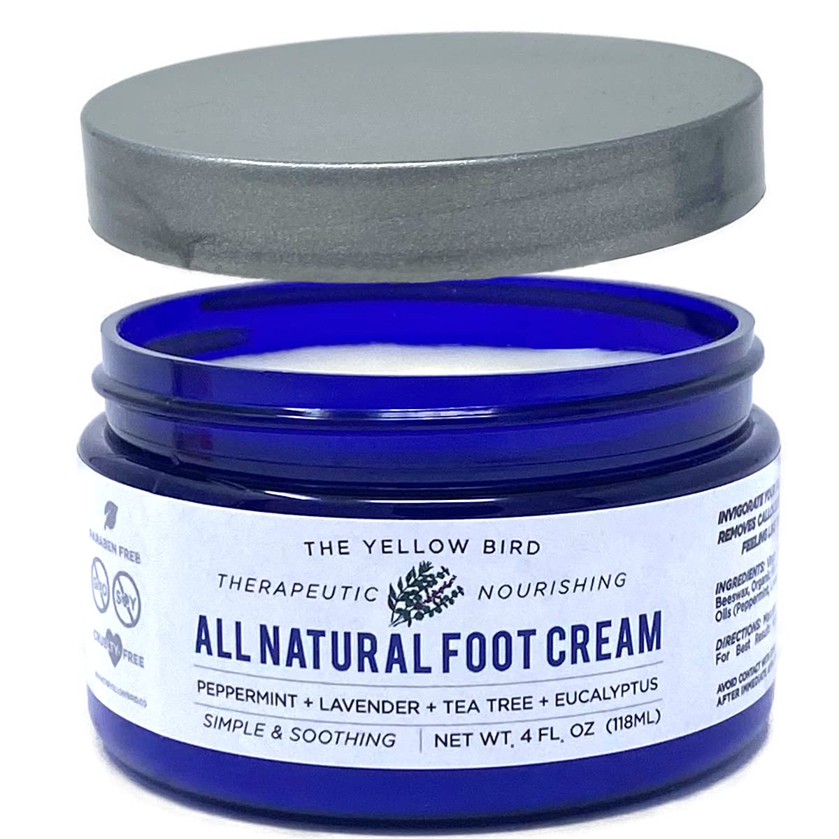 Yellow Bird Natural Foot Cream - For Dry and Cracked Feet Repair. Organic AthleteÕs Foot Balm. Salve Moisturizer for Heel Care & Callus Treatment with Tea Tree Oil & Peppermint Essential Oils