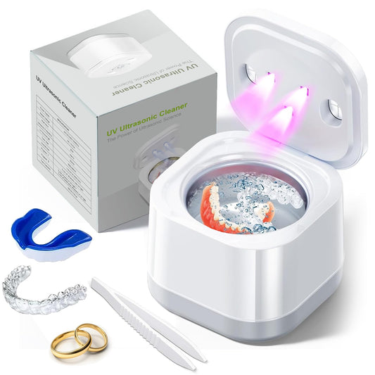 Ultrasonic U-V Cleaner for Dentures, Retainer, Mouth Guard, Aligner, 45kHz Ultrasonic Retainer Cleaner Machine for All Dental Appliances, Jewelry